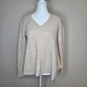 Moth Anthropologie V-Neck Sweater Side Zip Knit Cotton Wool Blend Cream Small